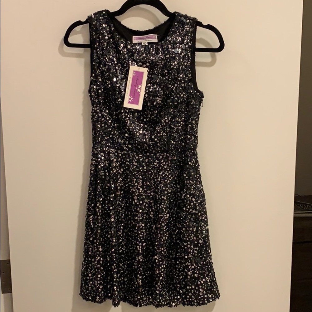 Black and silver sequin dress